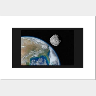 Asteroid approaching planet Earth, elements of this image furnished by NASA Posters and Art